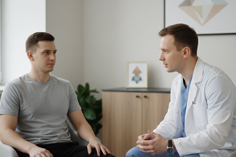 Врач консультирует пациента в кабинете